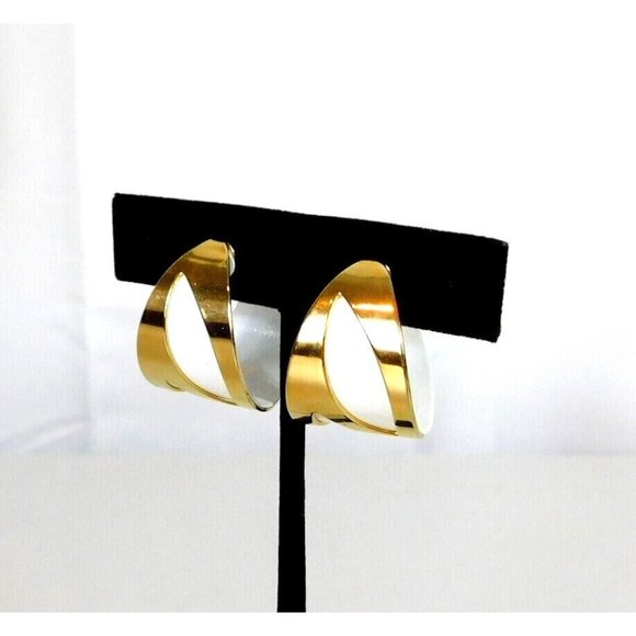 Huggie Hoop Pierced Earrings Gold Tone Metal on White Pushback Closure - Picture 4 of 7